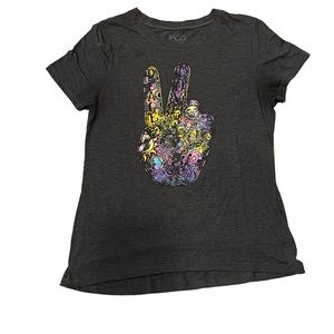 Modern Lux Psychedelic Art Peace Sign T-Shirt Womens Cap Sleeve Shirt Size Large